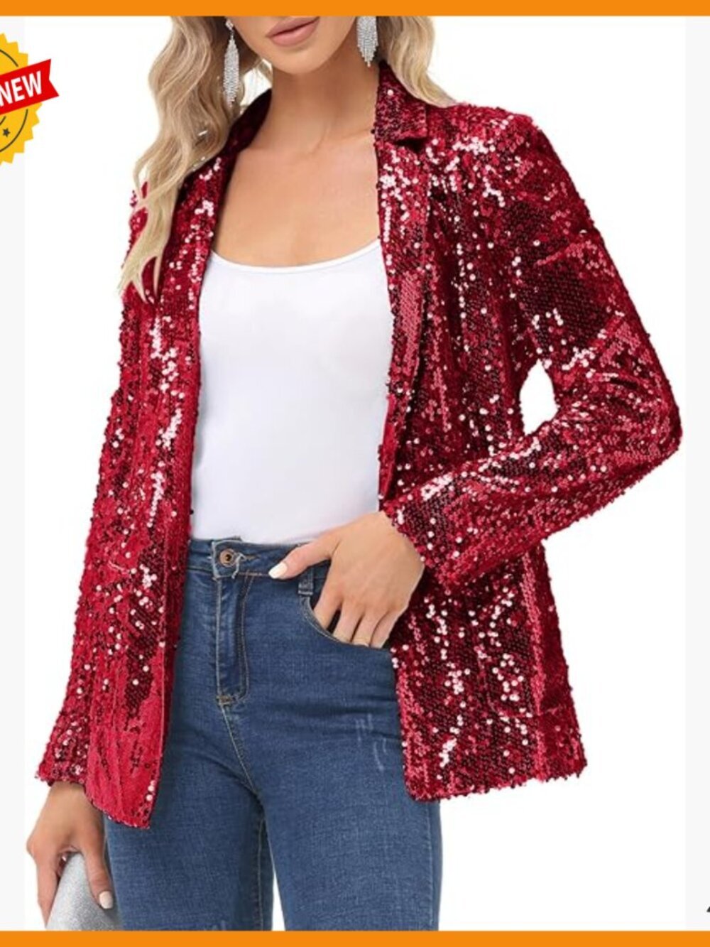 Sequin Blazer Jacket Open Front Long Sleeve Sparkly Cardigan Coat S-XXL